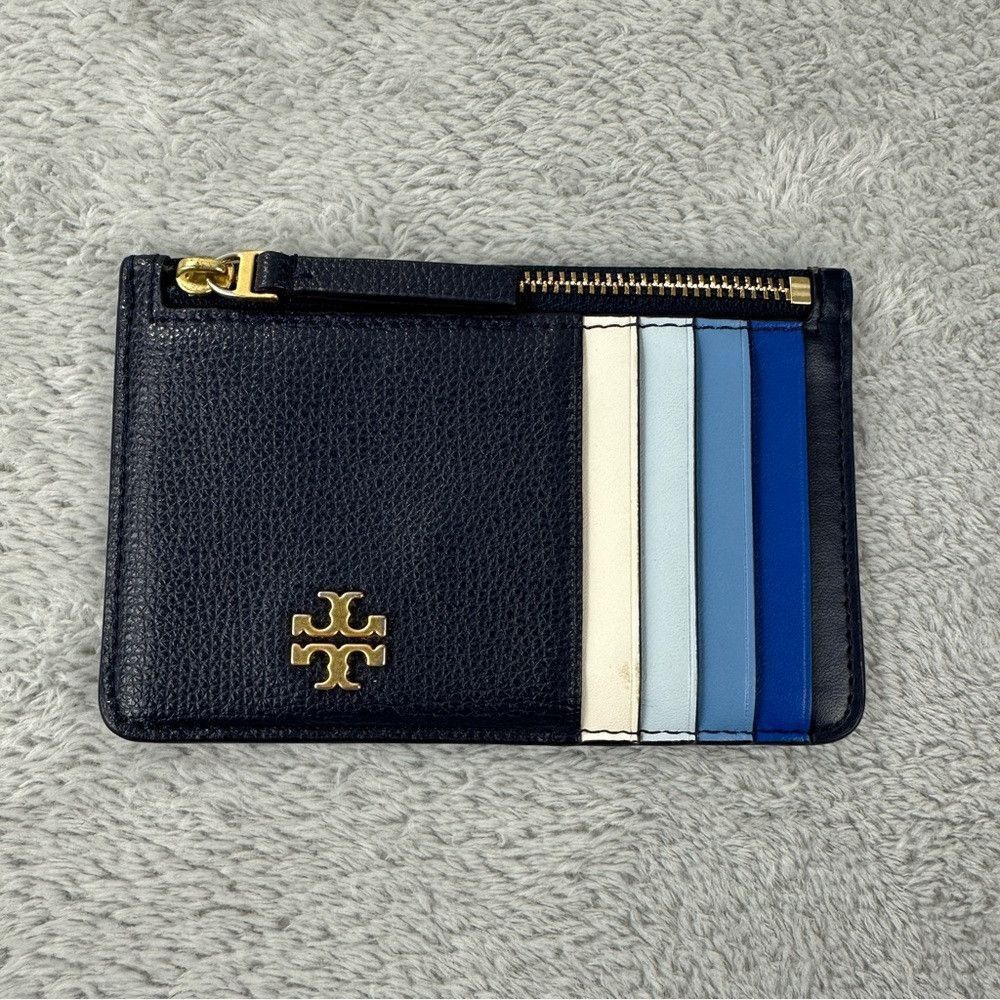 Tory Burch Tory Burch Kira Slim Card Case (Black/Blue) Wallet with Emb Size ONE SIZE - 1 Thumbnail