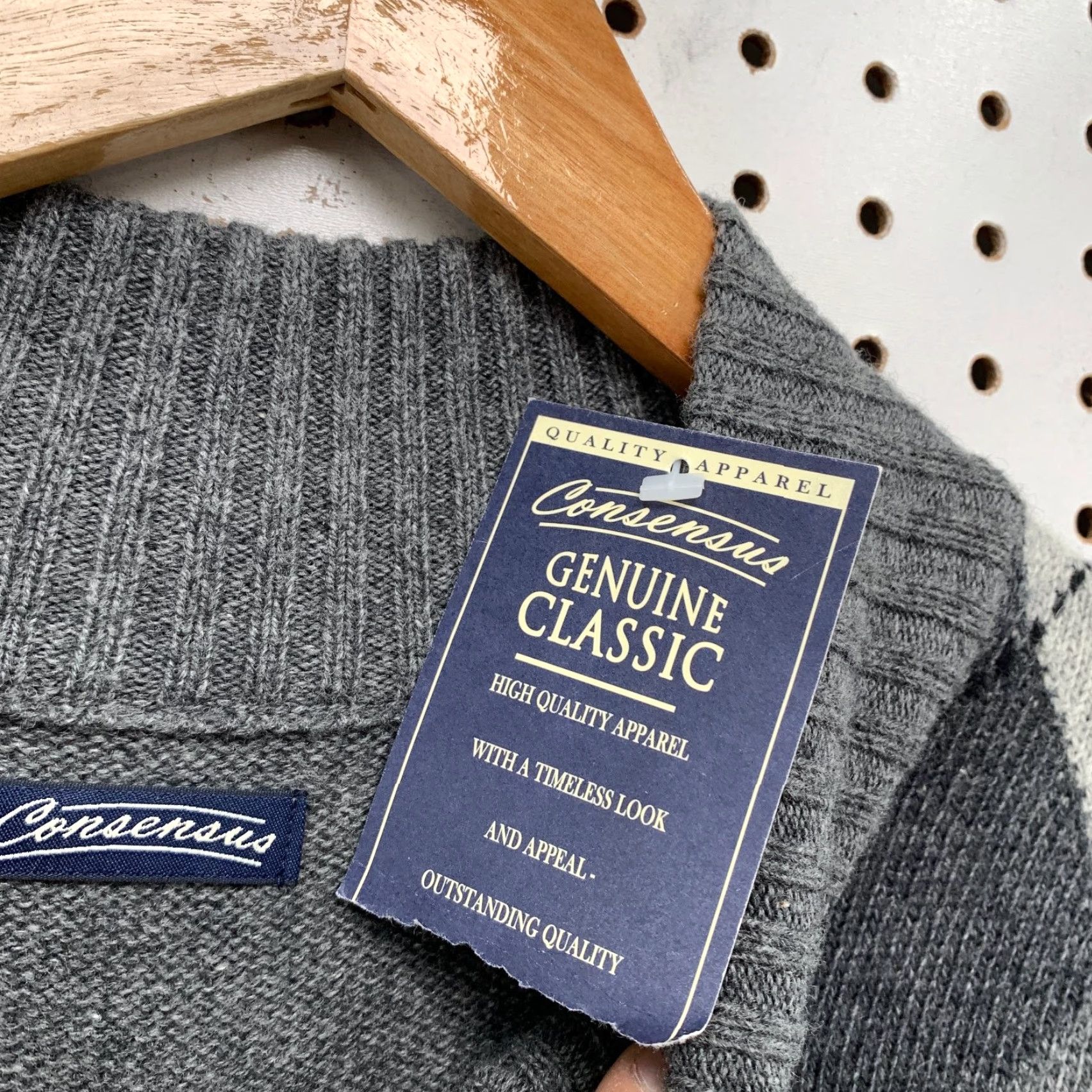 Vintage Consensus Wool Argyle 1/4 Zip Knit Sweater Mens XL Gray NWT Business Work Mock Neck Long Sleeve Winter Fall Pullover Zipper Sweatery? Size US XL / EU 56 / 4 - 5 Thumbnail