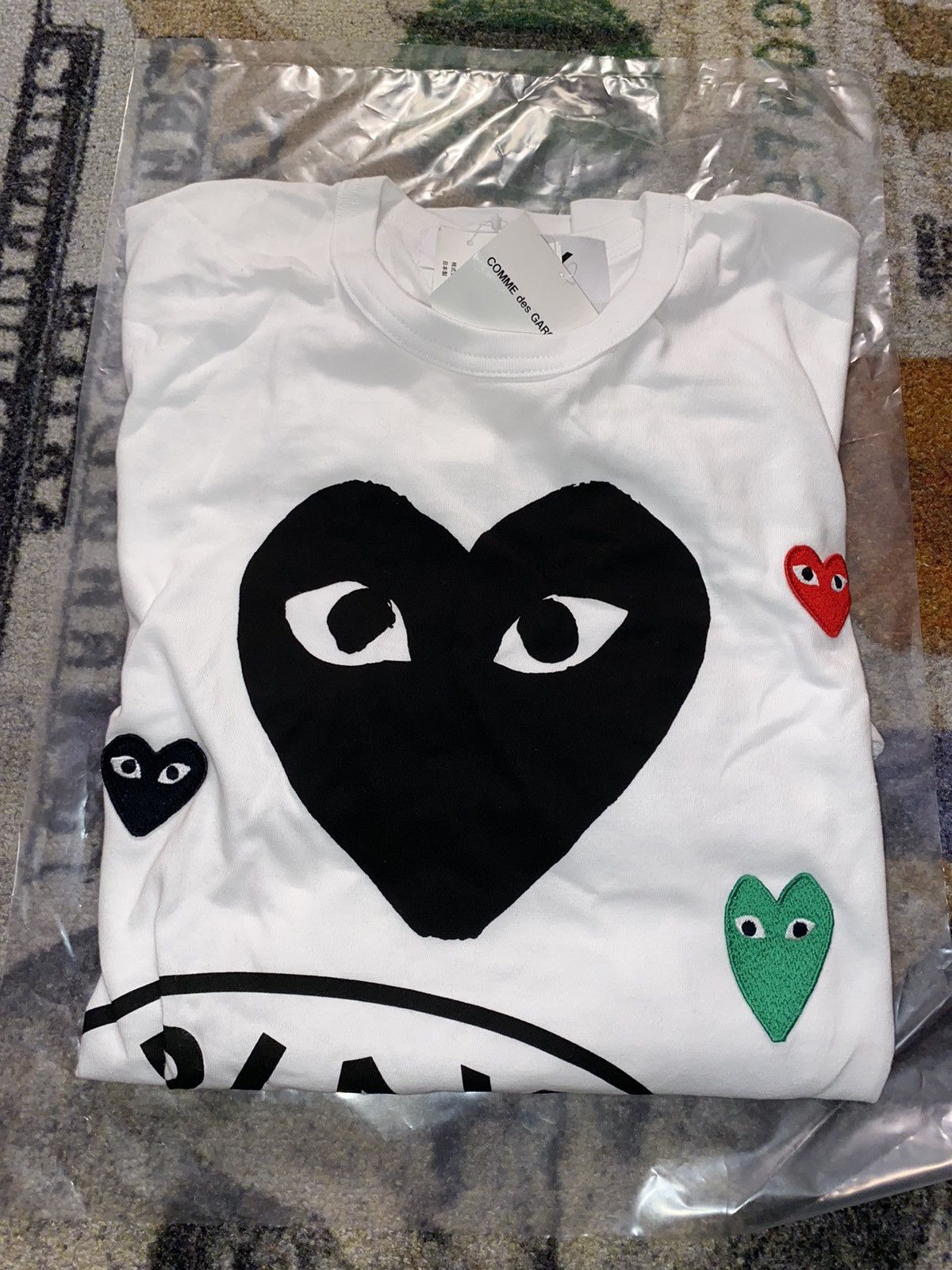 Image of Comme Des Garcons Cdg Play Long Sleeve Shirt Multi Logo Heart in White, Men's (Size XL)