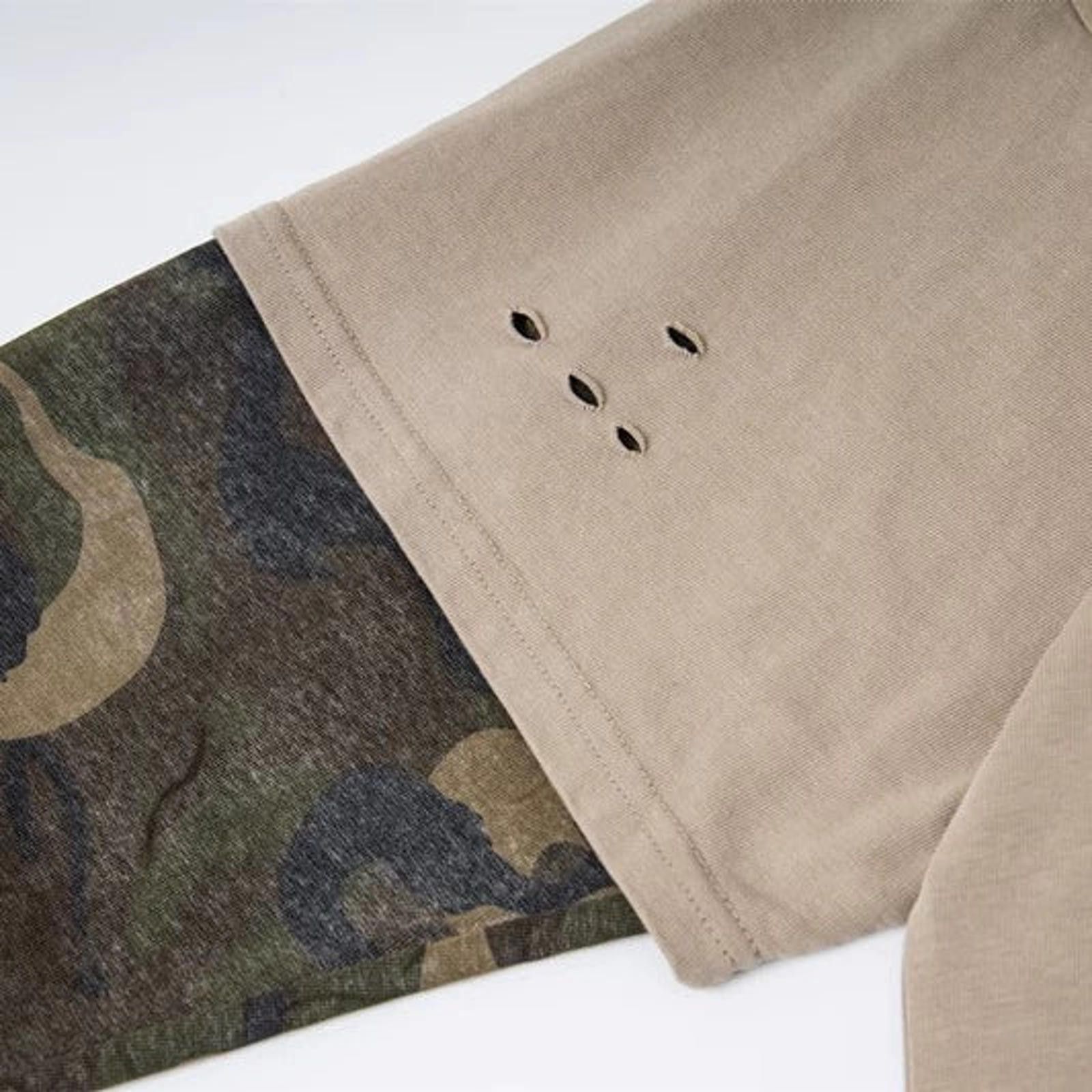 Japanese Brand Graphic Long Sleeve Layered T-Shirt, Camouflage Sleeves Size US L / EU 52-54 / 3 - 4 Thumbnail