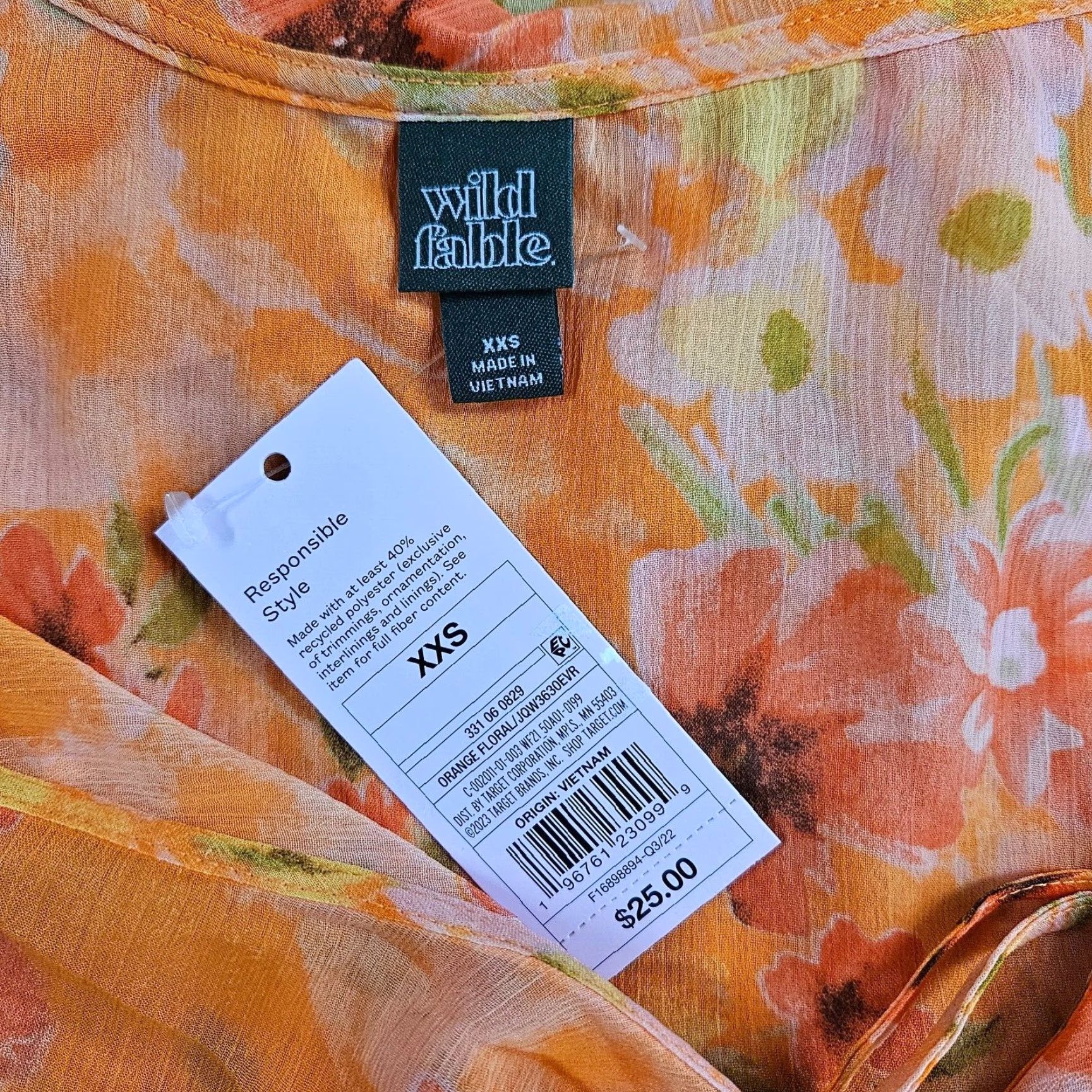 Vintage Wild Fable Blouse Duster 2XS Womens Orange Pink Floral Tie Front Sheer Long Sleeve Size XXS / US 00 / IT 34 - 6 Thumbnail