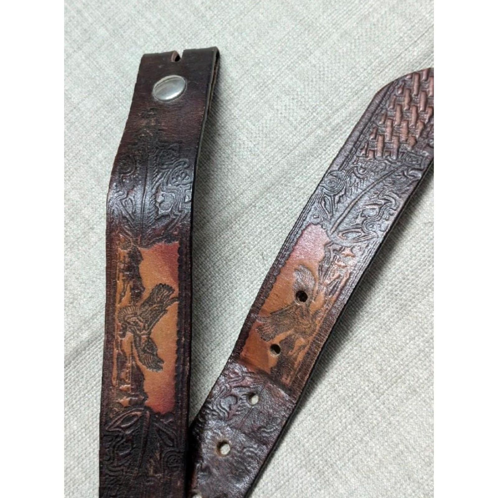 Vintage VINTAGE TOOLED buckle belt EAGLE leather 36 america WESTERN harley USA cowhide Size 36 - 3 Thumbnail