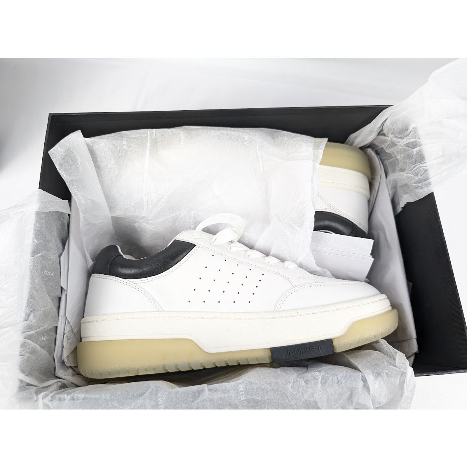 Amiri o1rshd1 Stadium Low Top Sneakers in White/Black Size US 12 / EU 45 - 16 Thumbnail