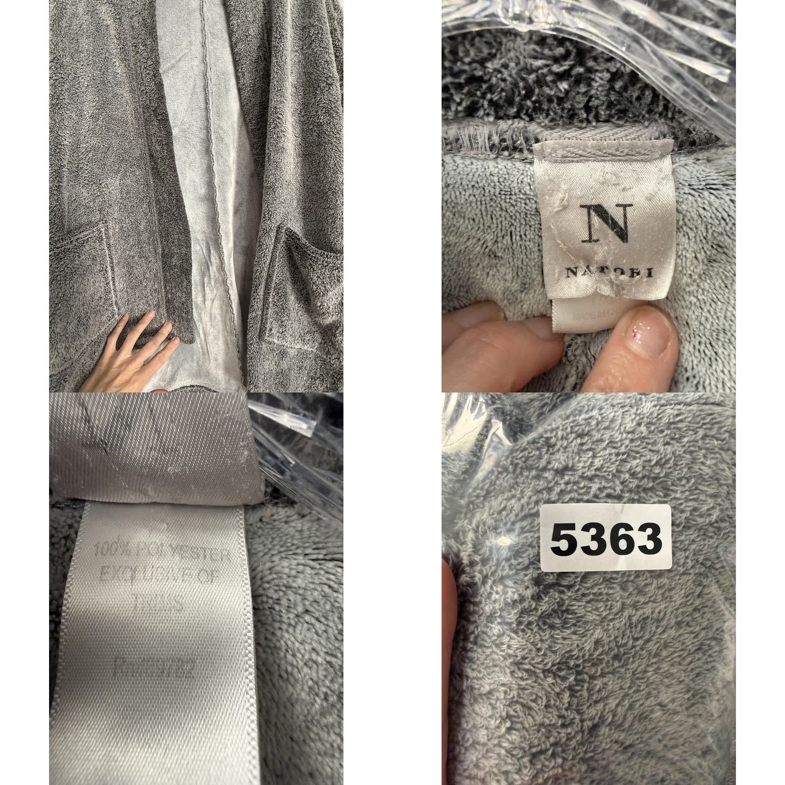 Vintage Natori Kimono Womens L Gray Robe Terry Open Front Sleeve Pockets Lounge Size ONE SIZE - 8 Thumbnail