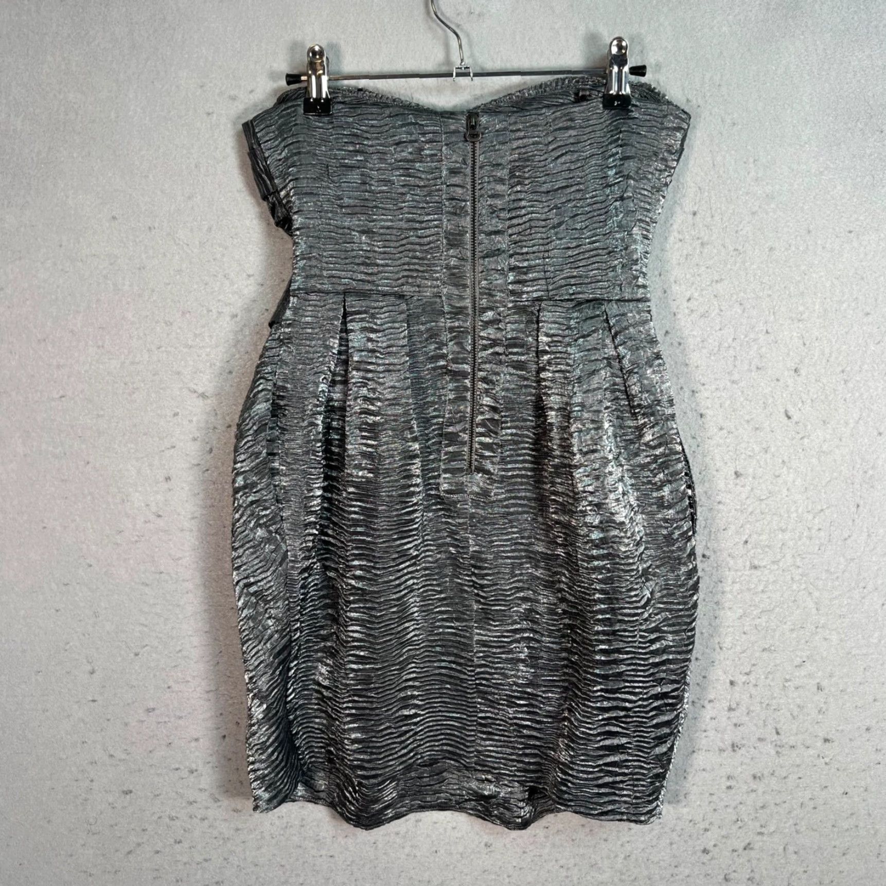 BCBGeneration BCBGGeneration Womens Strapless Metallic Textured Mini Dress Size 0 Silver Party Cocktail Size XS / US 0-2 / IT 36-38 - 2 Thumbnail