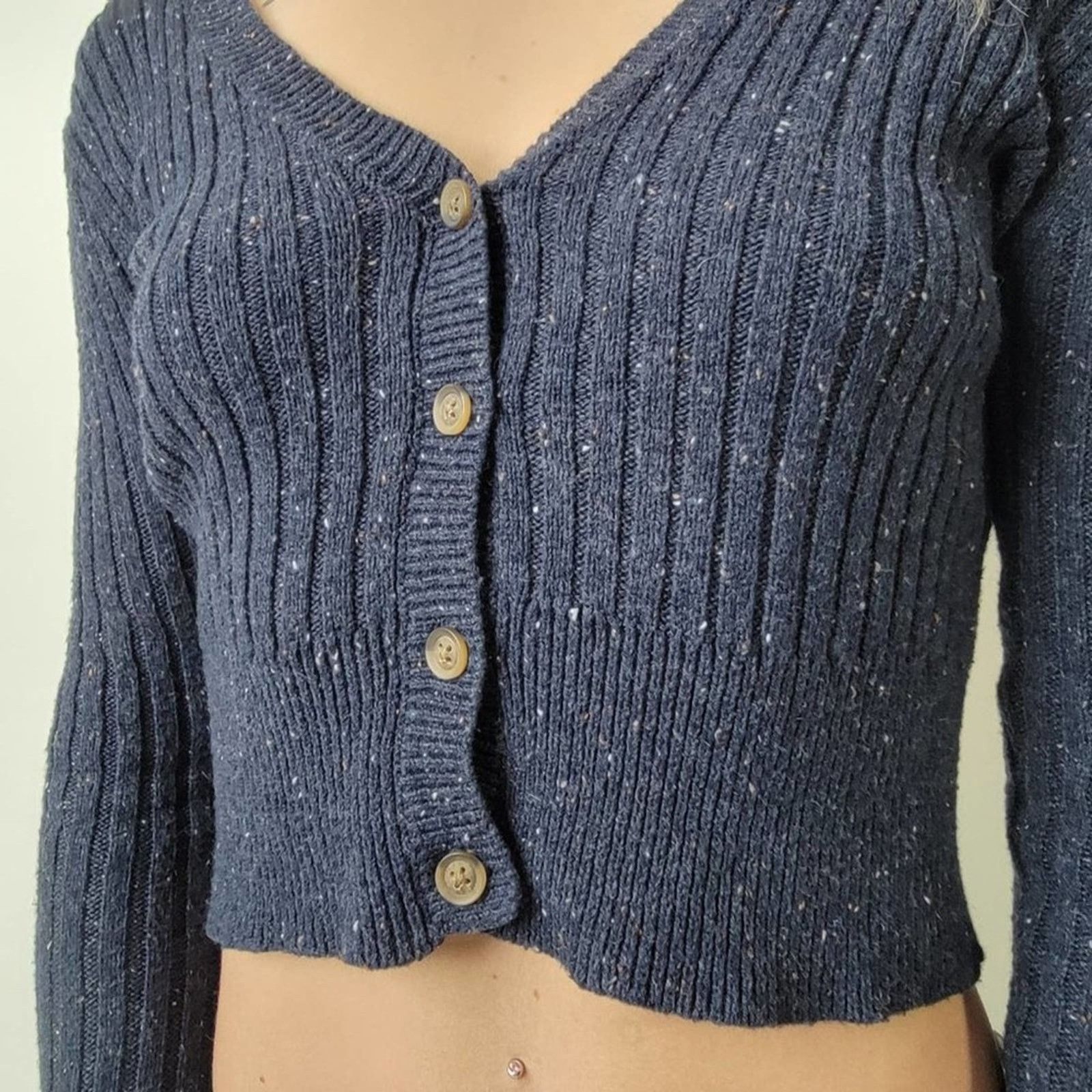 Aeropostale Prince & Fox Navy Cropped Ribbed Knit Cardigan - XS Size XS / US 0-2 / IT 36-38 - 3 Thumbnail
