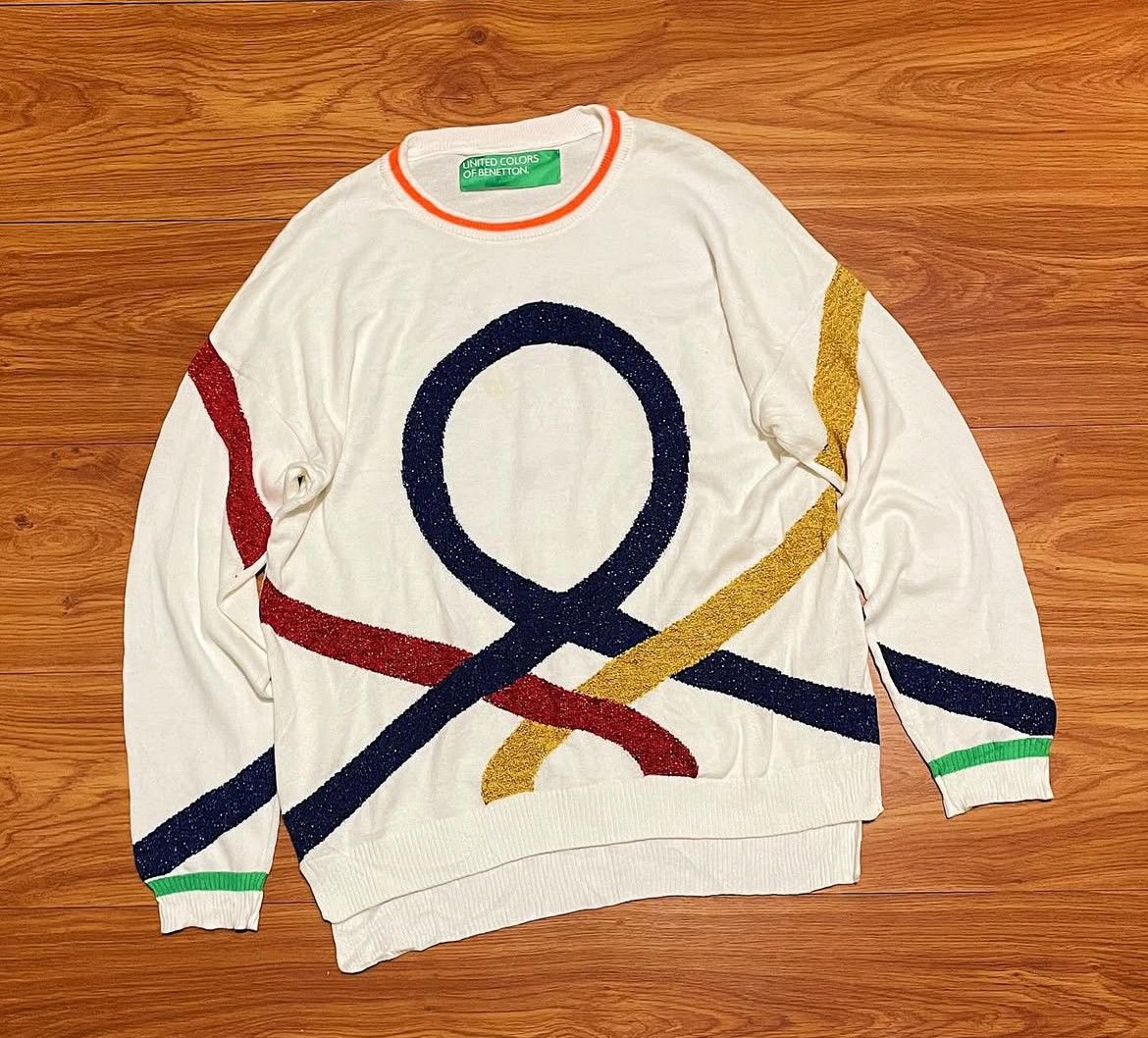 United Colors Of Benetton 2000s Benetton Iconic Logo Knit Sweater Size US L / EU 52-54 / 3 - 2 Thumbnail
