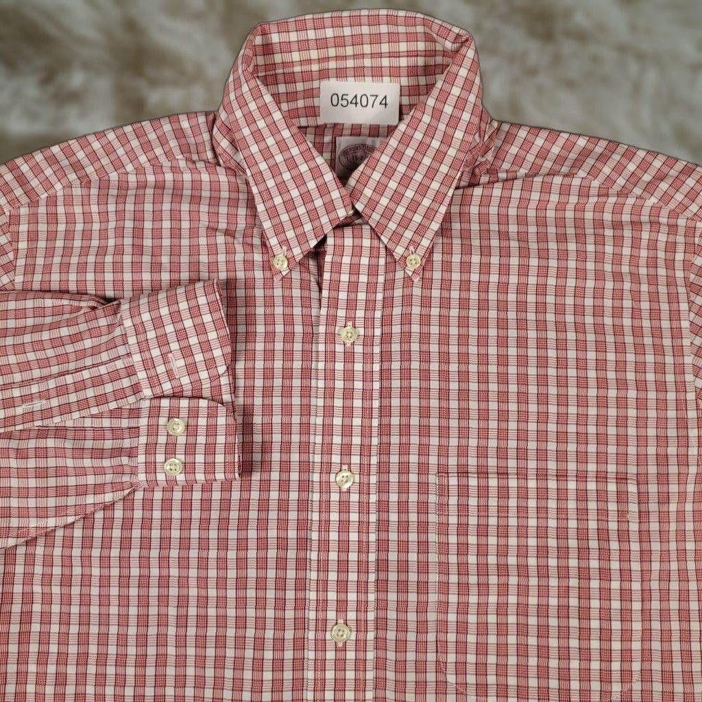 Brooks Brothers Brooks Brothers Dress Shirt Mens 15 Red Plaid Long Sleeve Button Up Regular Fit Size 40R - 1 Thumbnail