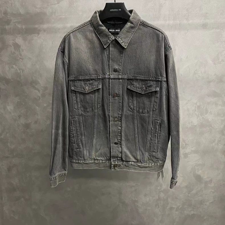 Balenciaga Black Gray Logo Denim Jacket-2506 Size US L / EU 52-54 / 3 - 1 Thumbnail