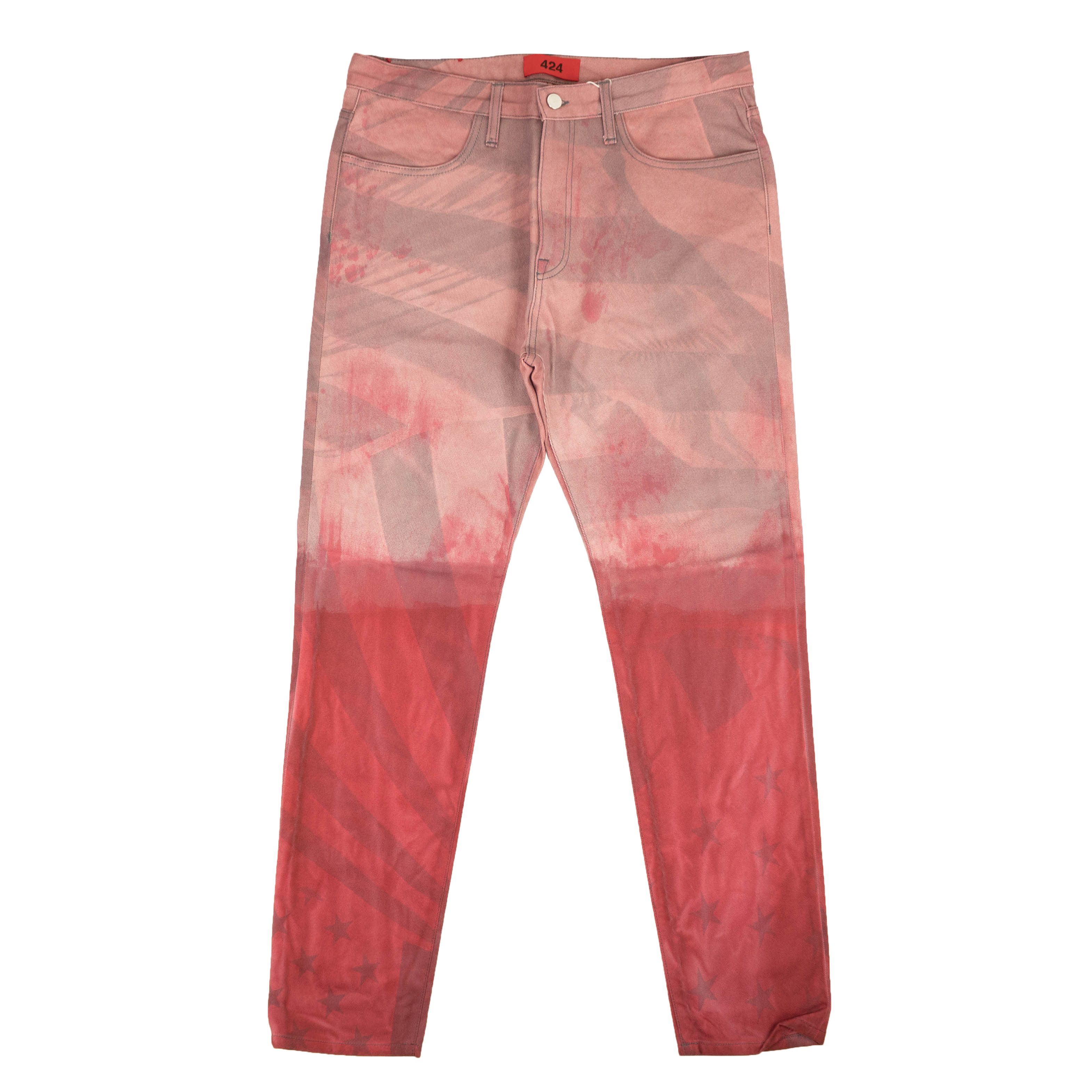 image of 424 On Fairfax Red Dip American Flag Straight Fit Jeans Size 34/44, Men's
