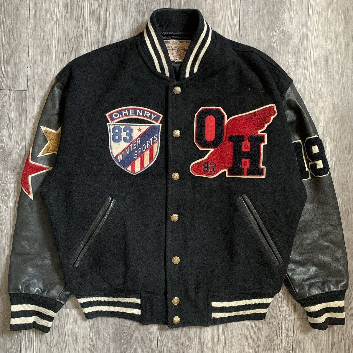 image of Varsity Jacket x Vintage O.henry 1983 American Champion Varsity Letterman Jacket in Black (Size Med