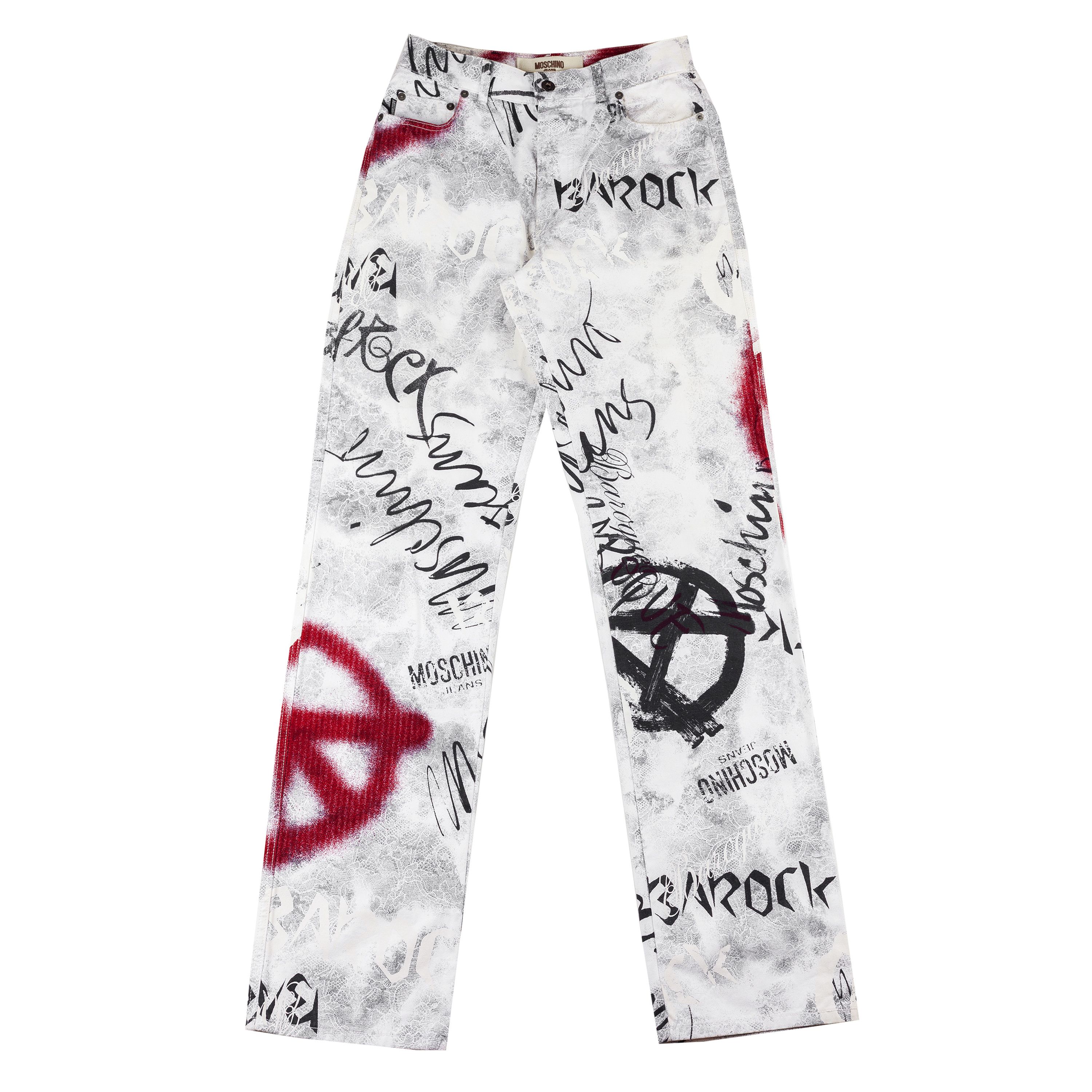 Moschino Moschino Jeans Peace Anarchy White Vintage Pants (XS) Size 25" / US 0 / IT 36 - 1 Thumbnail