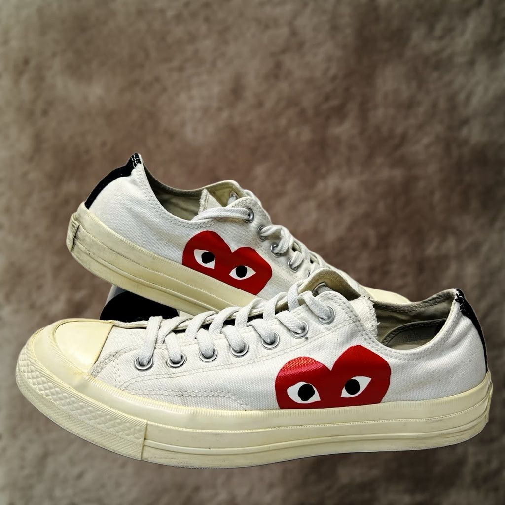 Converse Converse Comme des Garçons Play x Chuck 70 Low Milk Sneakers Mens Size 9 Womens Size 11 White Colorblock Canvas Rubber Shoes Retro Casual Workwear Size US 9 / IT 39 - 1 Thumbnail