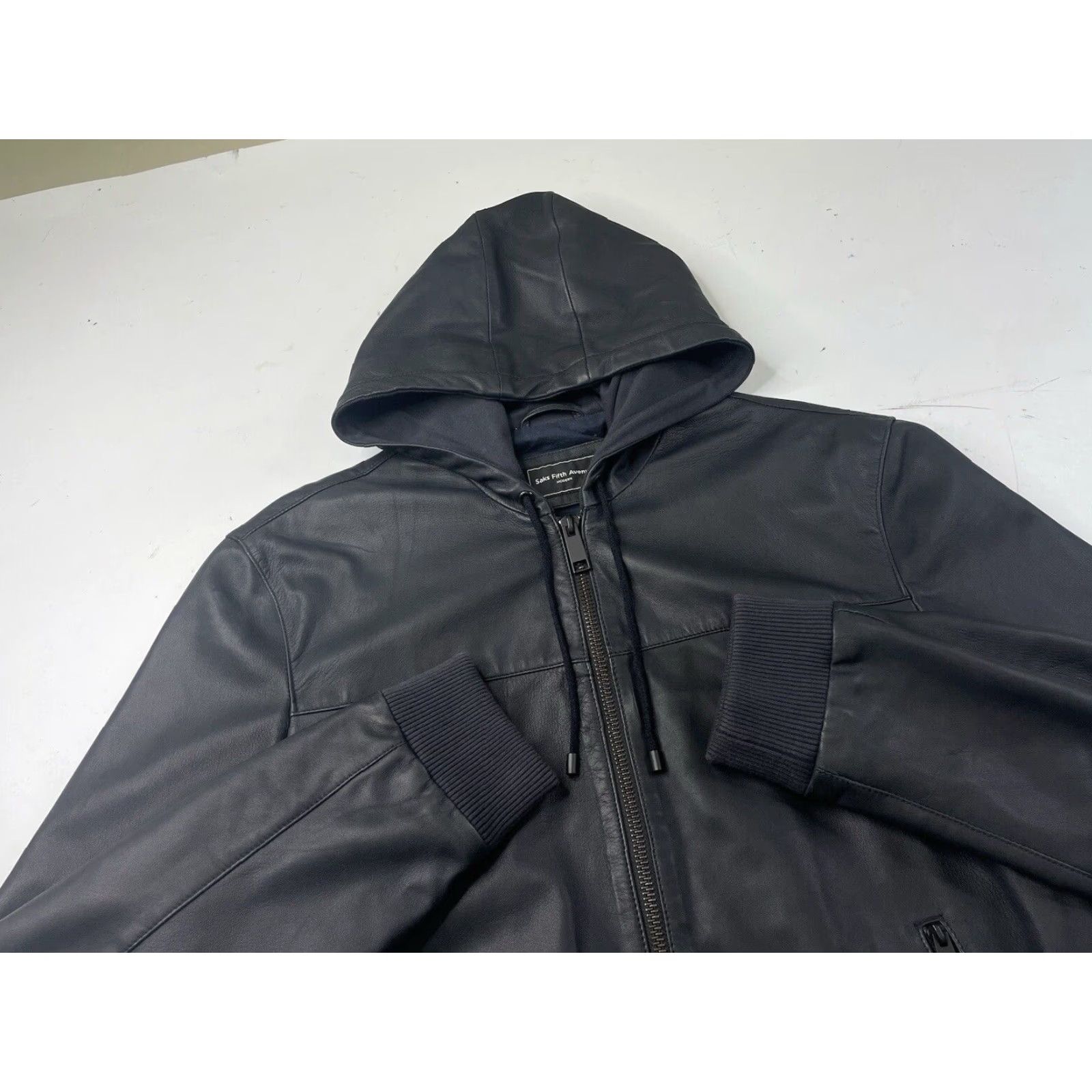 Saks Fifth Avenue Saks Fifth Avenue Jacket Bomber Jacket Leather Full Zip Blue Lined Mens XL Size US XL / EU 56 / 4 - 2 Thumbnail