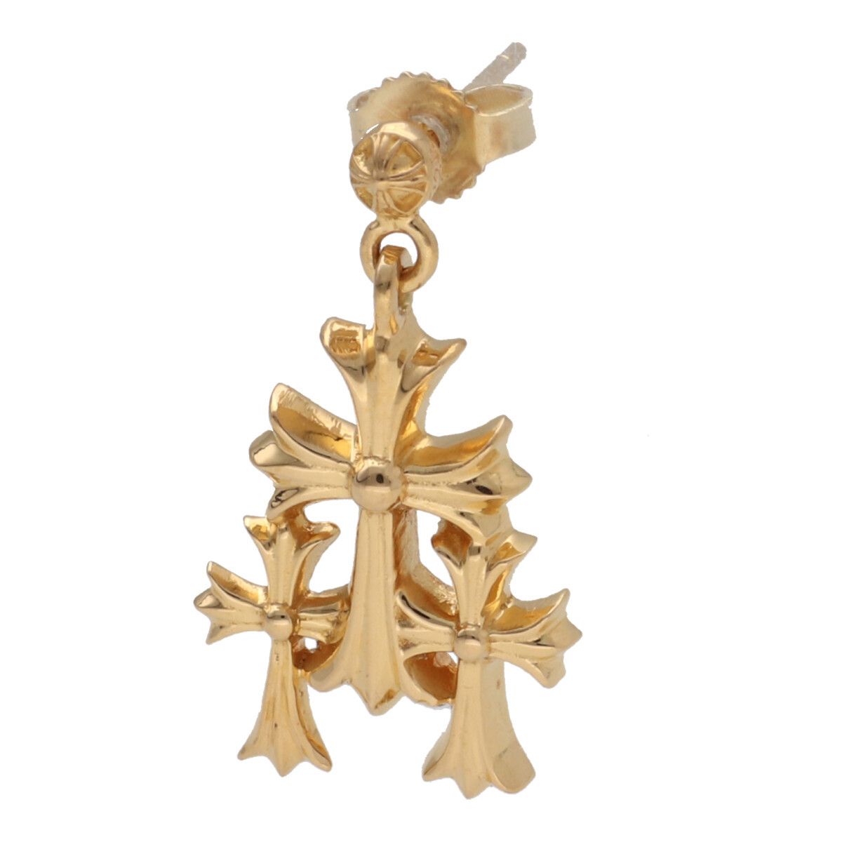 image of Chrome Hearts Triple Cross Earring in Gold, Women's