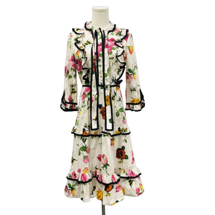 Gucci Gucci Floral Bee Print Ruffle Midi Dress Size 40 Size S / US 4 / IT 40 - 1 Thumbnail