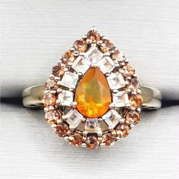 Other Genuine Pear Opal Cit Gold 925 Sterling Silver Halo ring lot Size ONE SIZE - 1 Thumbnail