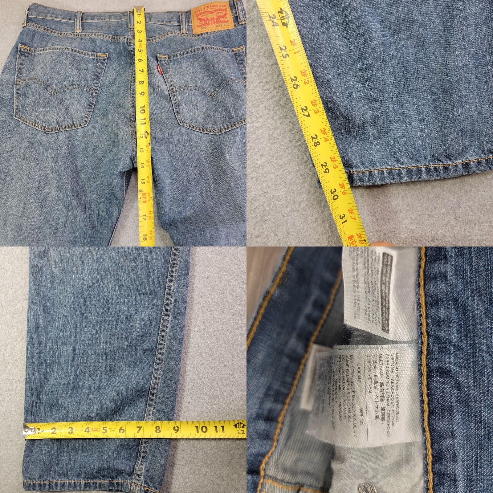 Levi's Levi's 505 Jeans Mens 38x32 Blue Regular Fit Straight Leg Denim Pants Medium Wash Size US 38 / EU 54 - 8 Thumbnail