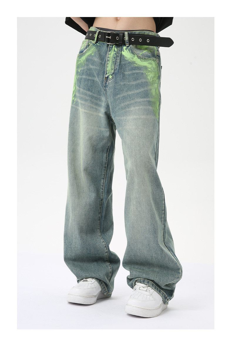 Japanese Brand × Jeremy Scott Light blue personality ink splash retro straight jeans Size US 32 / EU 48 - 2 Thumbnail