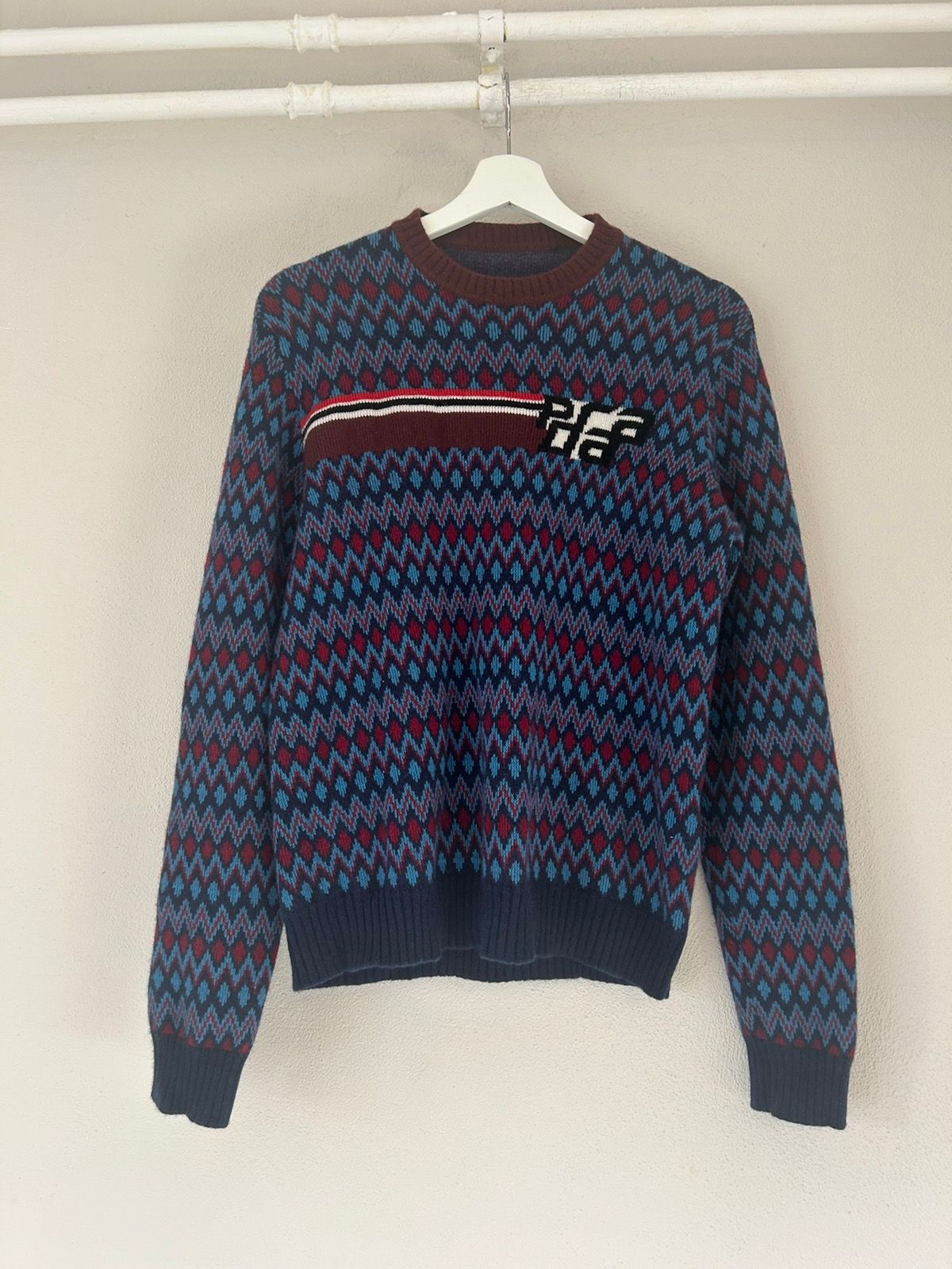 Pre-owned Prada Chevron Wool/cashmere Blend Sweater In Blue