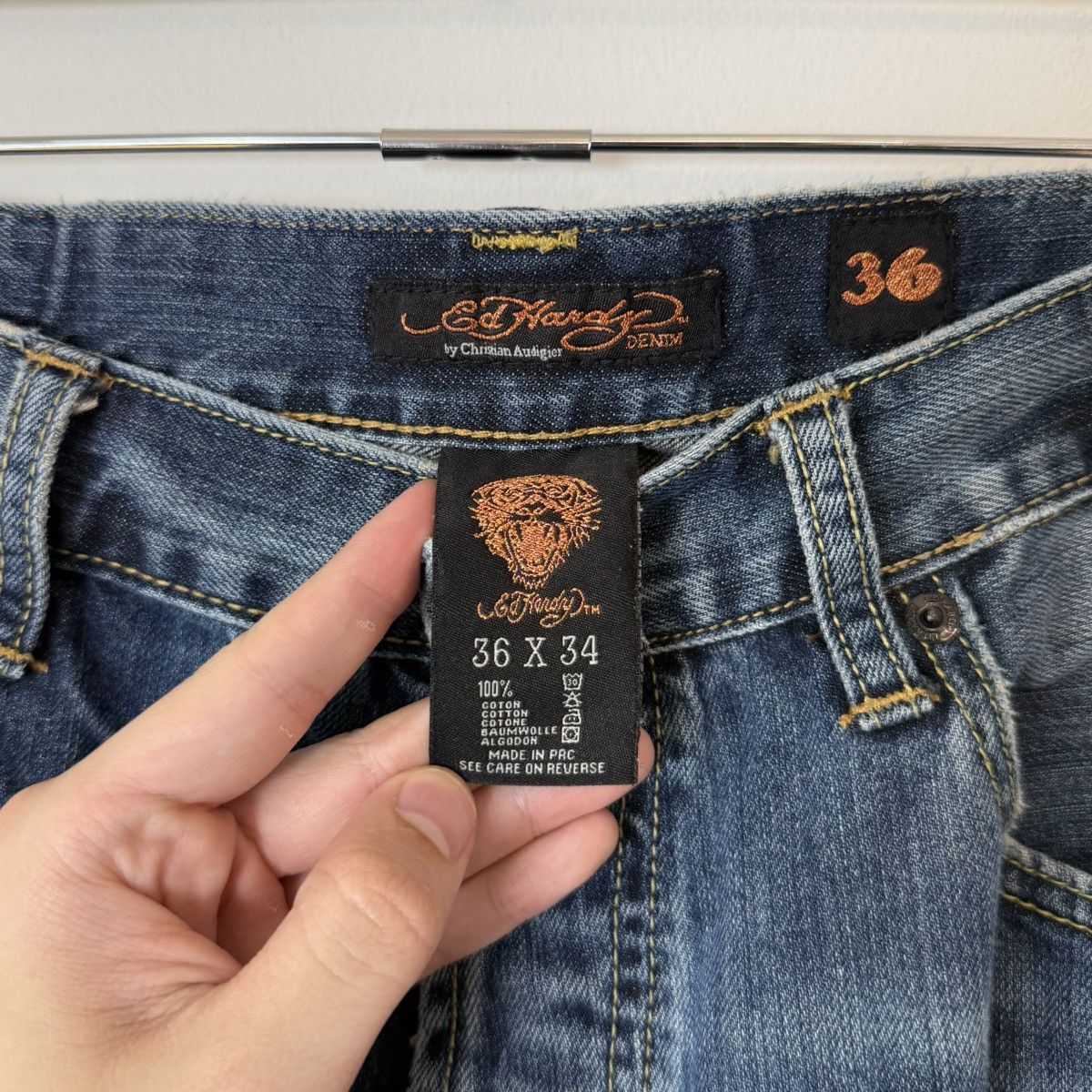 Ed Hardy Vtg 2000s Ed Hardy Faded Distressed Script Baggy Jeans Y2K Size US 36 / EU 52 - 10 Thumbnail
