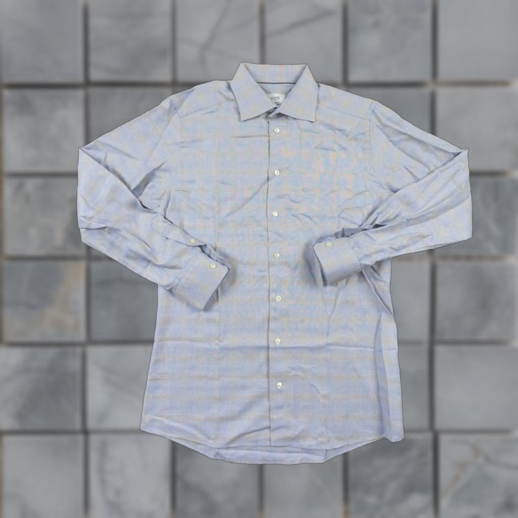 Eton VINTAGE ETON Men’s Button-Up Shirt Long Sleeve Check Cotton Blue 15.5 Business Casual Size US M / EU 48-50 / 2 - 1 Thumbnail