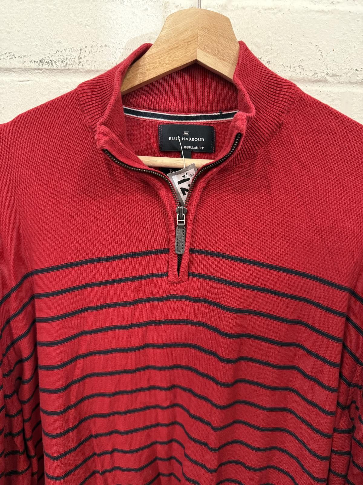 Other Blue Harbour Men's Red and Black Striped Half Zip Sweater Size ONE SIZE - 3 Thumbnail