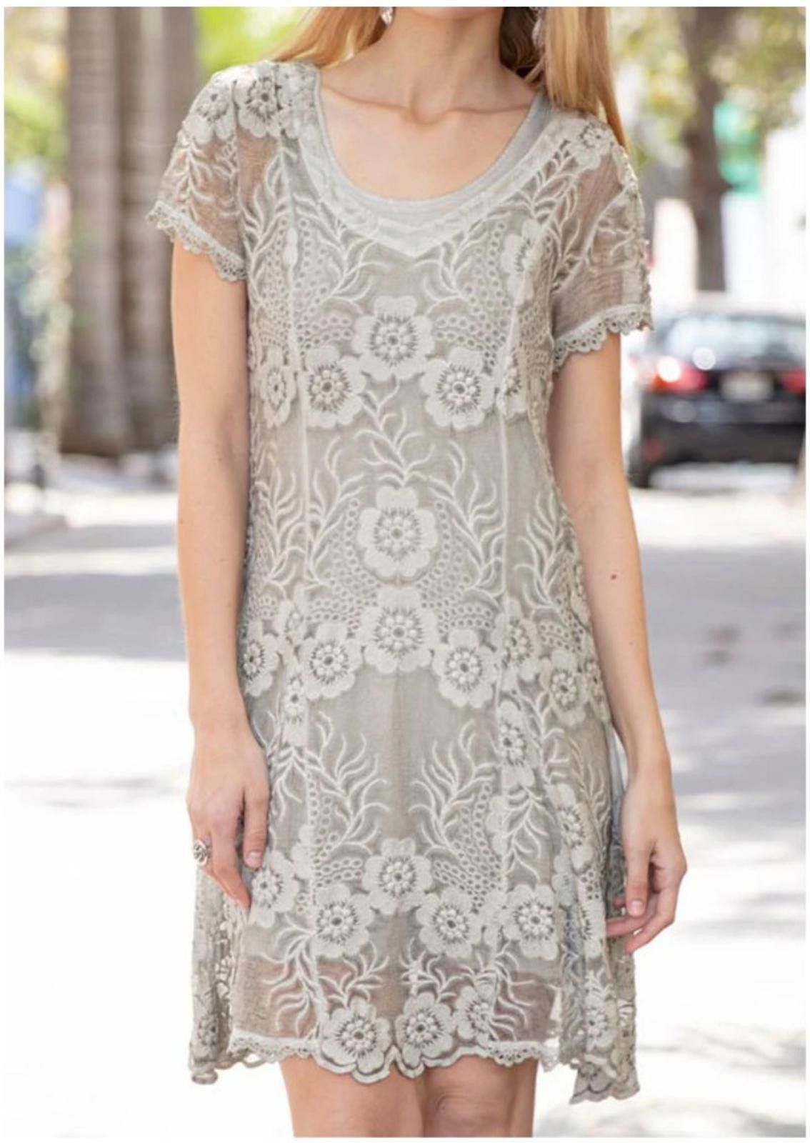 Designer Gretty Zueger Silk Dress Sz L Grey Floral Sheer Embroidered Size L / US 10 / IT 46 - 1 Thumbnail