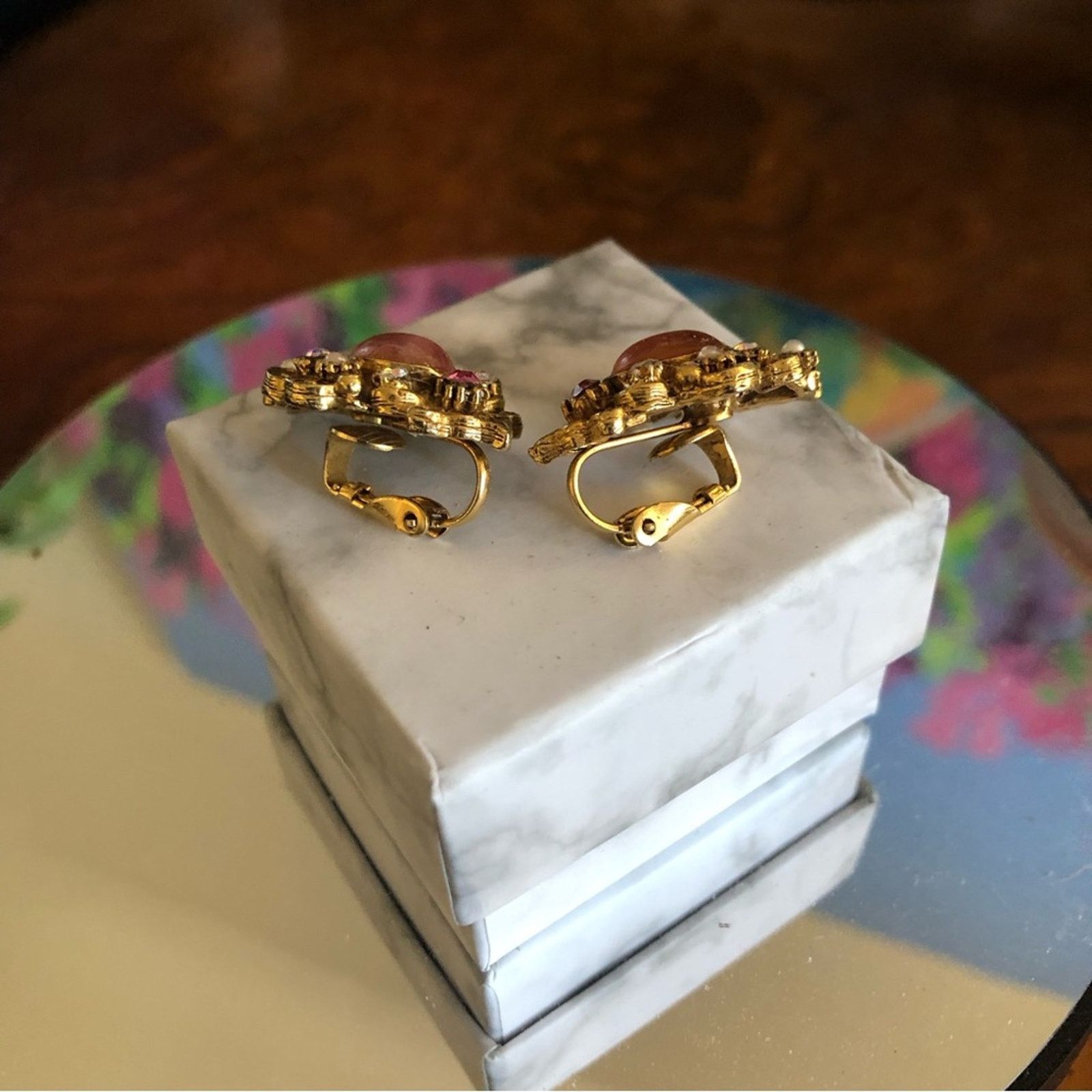 Vintage Vintage Florenza pink and pearl gold tone clip on earrings Size ONE SIZE - 8 Thumbnail