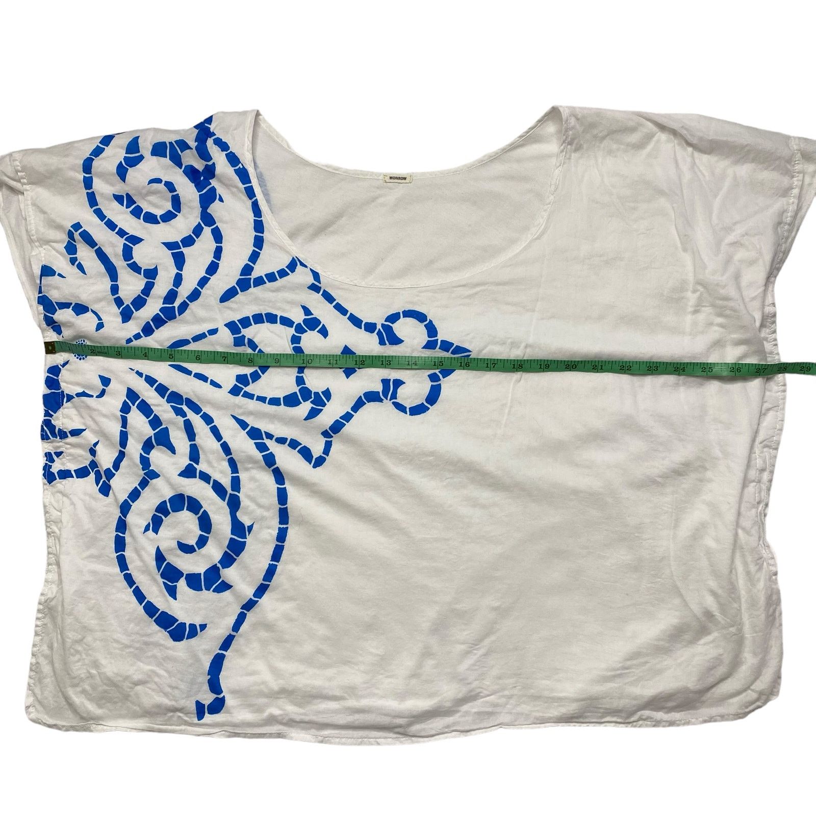 MONROW MONROW Blue White Woven One Size Top Blouse 100% Cotton Size ONE SIZE - 8 Thumbnail