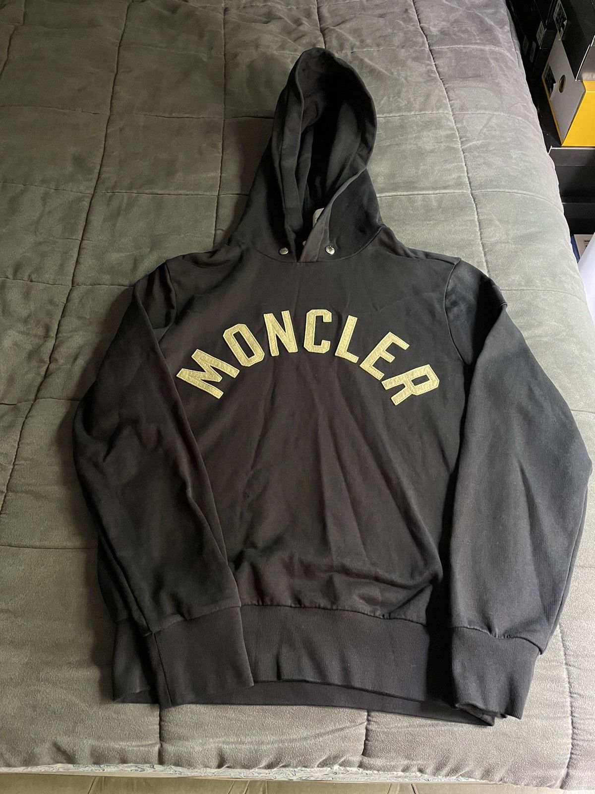 image of Moncler Navy Arc Logo Hoodie, Men's (Size Small)