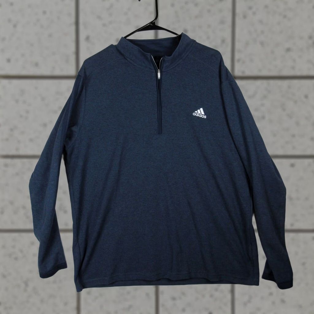 Adidas Adidas Men’s Quarter Zip Pullover Navy Blue Primegreen XL Zip Mock Neck Activewear Golf Logo Pullover Mens XL Navy Blue Size US XL / EU 56 / 4 - 1 Thumbnail