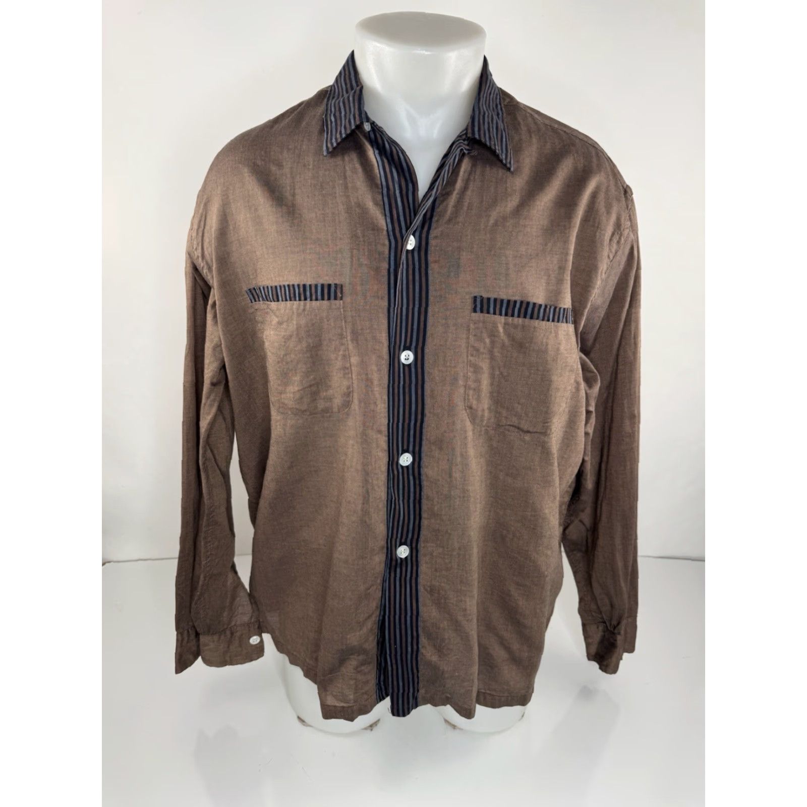 Vintage MARSHALL FIELDS Vintage 60s Lightweight LOOP COLLAR Wash Ease XL Shirt Men Long Sleeve Copper Brown N/A Mens Size US XL / EU 56 / 4 - 2 Thumbnail