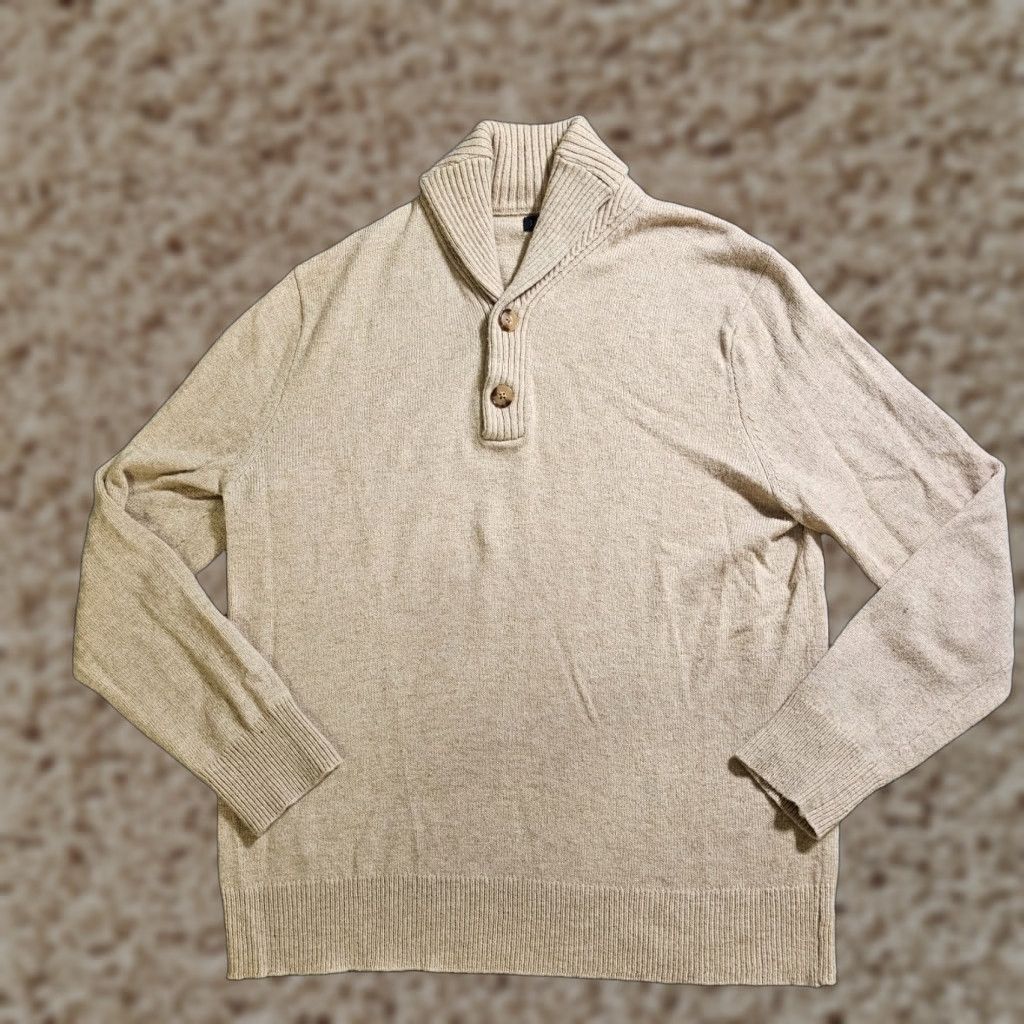 J.Crew J.CREW Sweater Mens Large Beige Tan Wool Long Sleeve Shawl Collar Casual Preppy Size US L / EU 52-54 / 3 - 1 Thumbnail