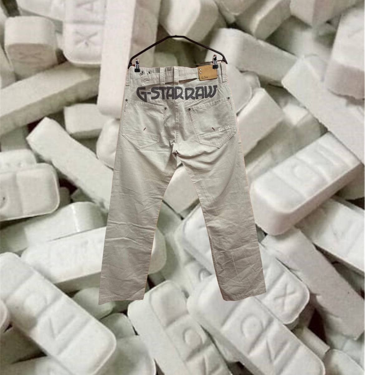 image of G Star Raw x Vintage Big Logo Vintage G Star Chino Pants in Beige, Men's (Size 33)