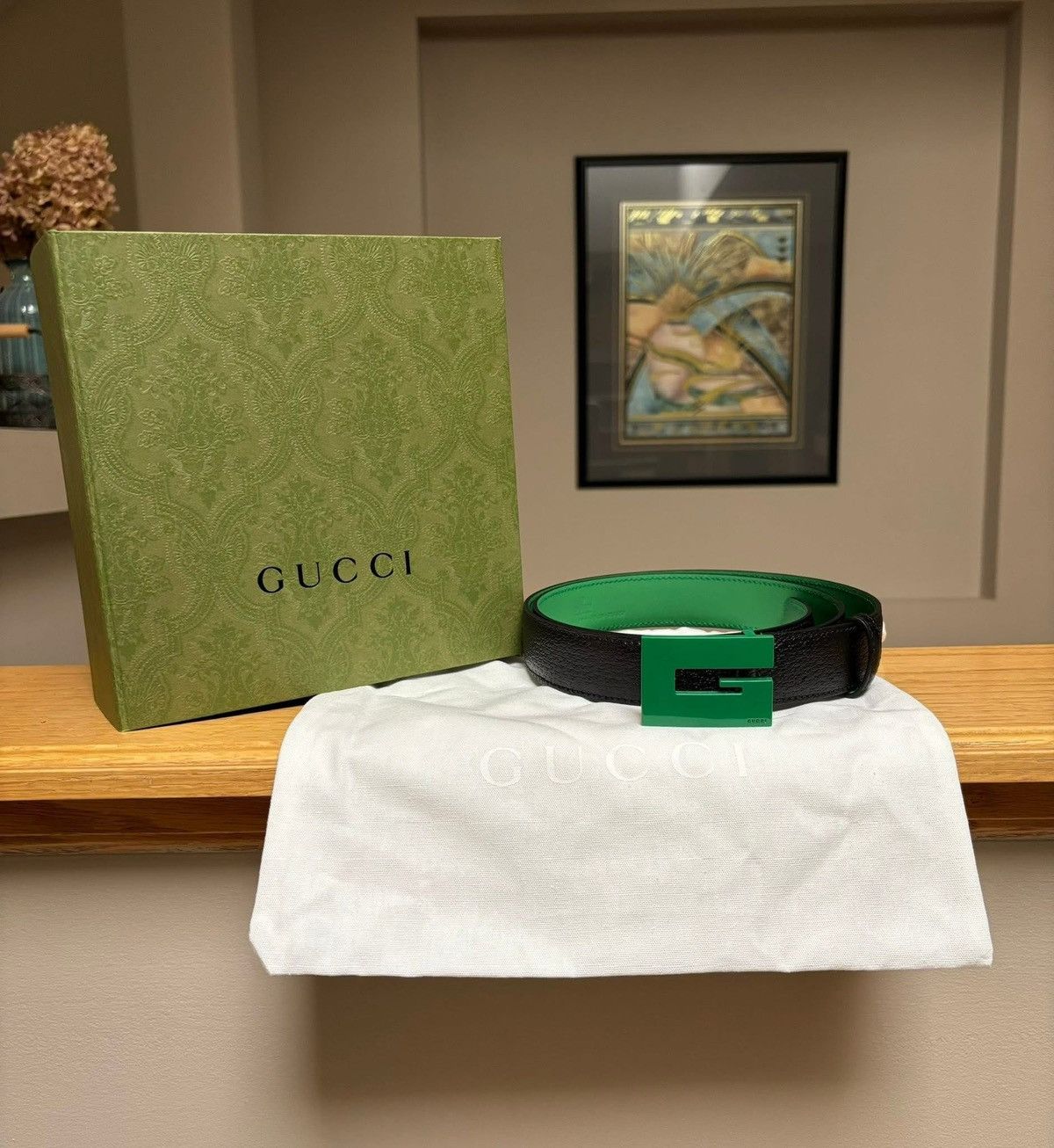Gucci Gucci Leather Green ‘G’ Icon Belt Size 36 - 1 Thumbnail