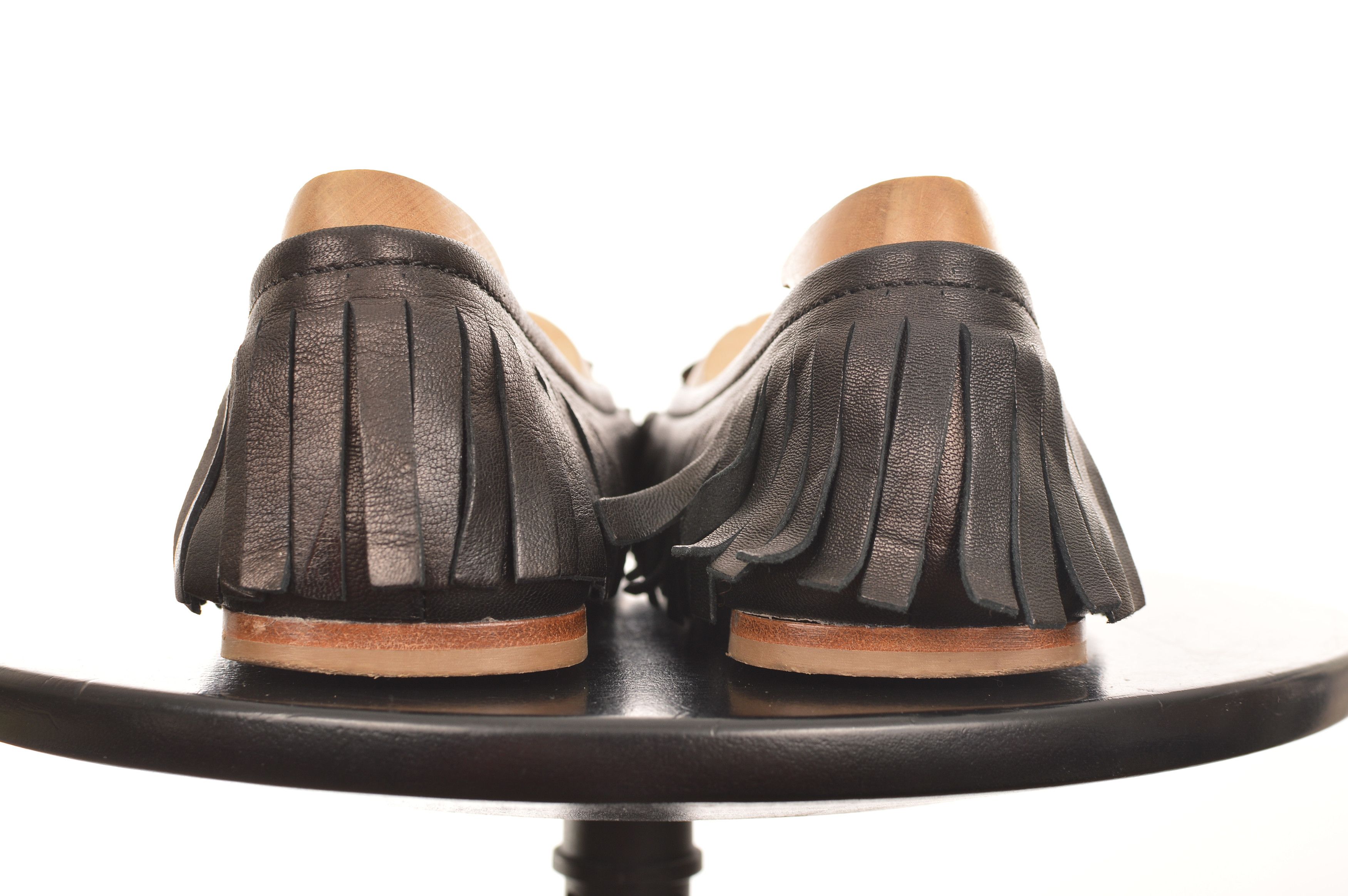 Tomas Maier Tomas Maier Black Leather Embossed Palm Tree Fringe Loafers Size US 8.5 / IT 38.5 - 3 Thumbnail