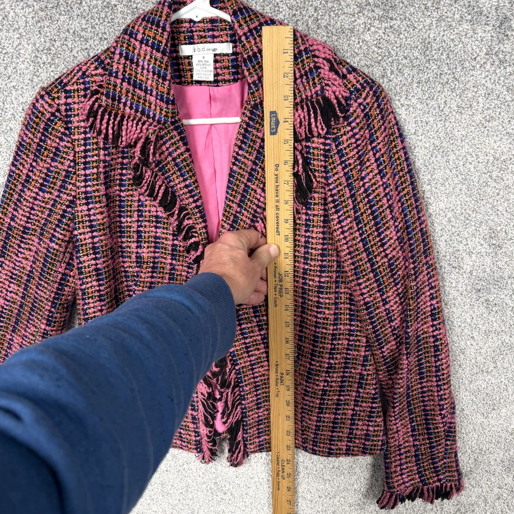 Vintage z.b.d design Blazer Women 8 Pink Tweed Fringe Silk Blend Lined Classic Office Chic Size M / US 6-8 / IT 42-44 - 2 Thumbnail