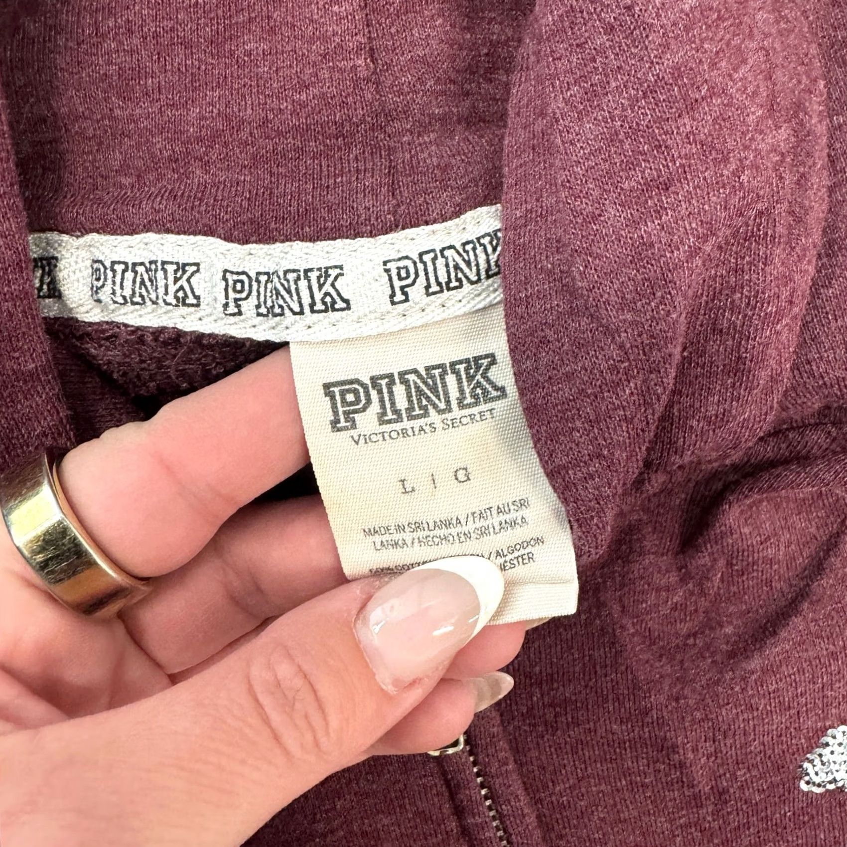 Victoria's Secret VINTAGE Victoria's Secret PINK Sequin Maroon Full Zip Hoodie Sweatshirt L Womens Size L / US 10 / IT 46 - 3 Thumbnail