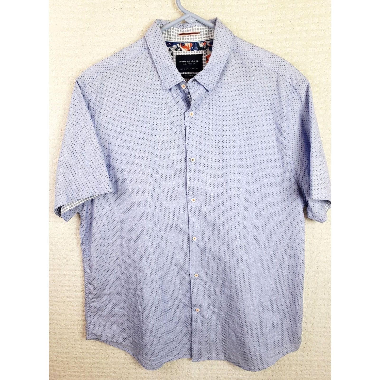 Denime Denim & Flower Shirt XL Blue Polka Dot Slim Fit Lined Short Sleeve Button-Up Men’s Classic Casual (Mens) Size US XL / EU 56 / 4 - 2 Thumbnail