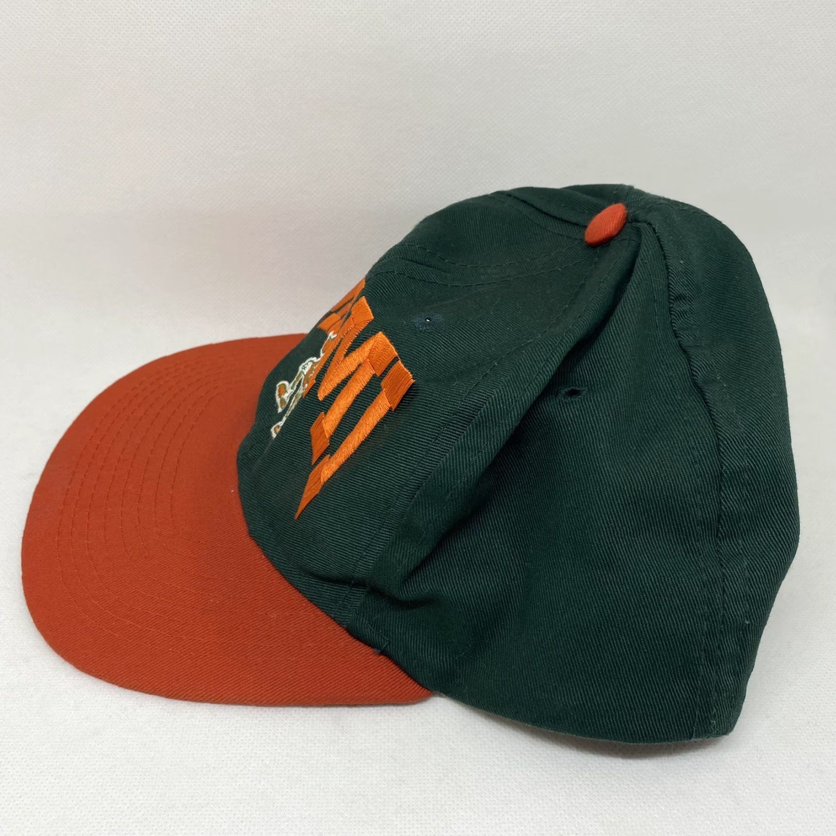 NCAA VINTAGE University of Miami Hat Cap Hurricanes Canes NCAA Snapback Baseball Cap Men's Adjustable Green 90s Logo Size ONE SIZE - 4 Thumbnail