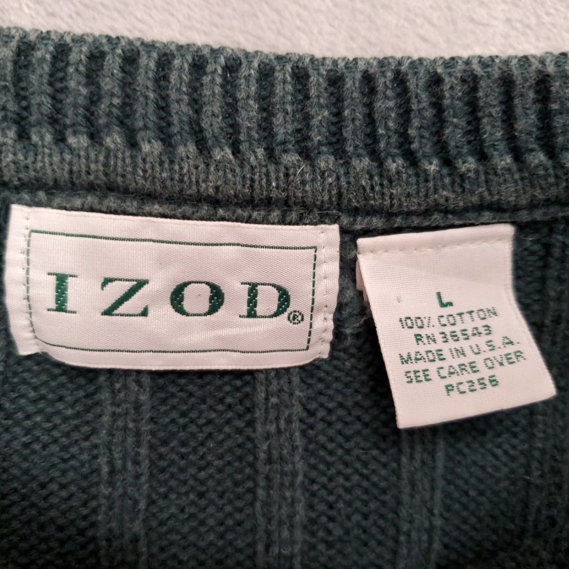 Izod VTG Izod Sweater Men L Green Cable-Knit Long Sleeve Fisherman Pullover 90s Y2K Knit Crew Neck Size US L / EU 52-54 / 3 - 5 Thumbnail