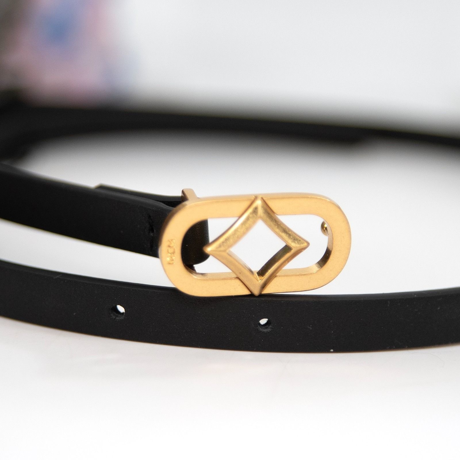 MCM MCM Black Calf Leather Diamond Logo Gold Plated Buckle Thin Size ONE SIZE - 3 Thumbnail