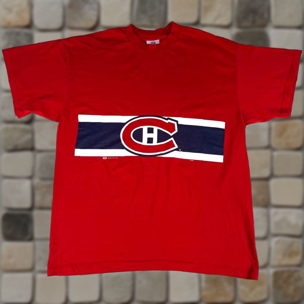 NHL VINTAGE Men's Montreal Canadiens T-Shirt Bulletin XL Red 90s Hockey Mens Size US XL / EU 56 / 4 - 1 Thumbnail