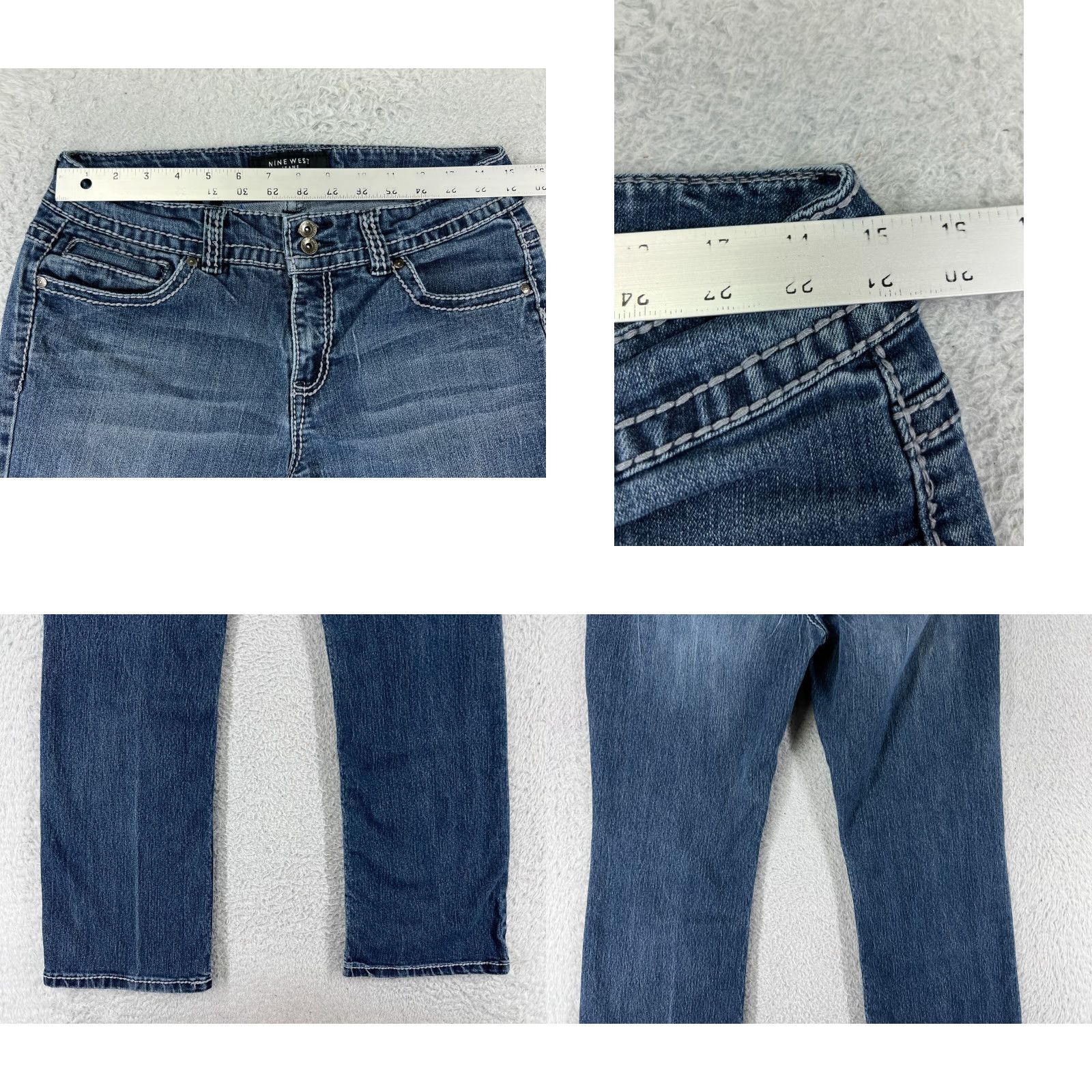 Nine West Nine West Jeans Womens 8 Blue Denim Straight Regular Mid Rise 5-Pocket Logo Embellished Bling-Detail Denim Pants Women's Jeans Size 30" / US 8 / IT 44 - 9 Thumbnail
