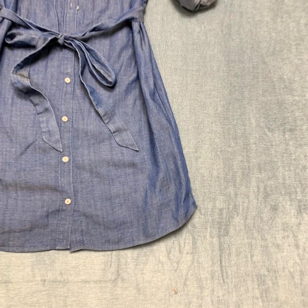 Loft VINTAGE Loft Shirt Dress Women S Blue Denim Pleated Tie Waist Round Neck Roll Tab Sleeve Size S / US 4 / IT 40 - 2 Thumbnail