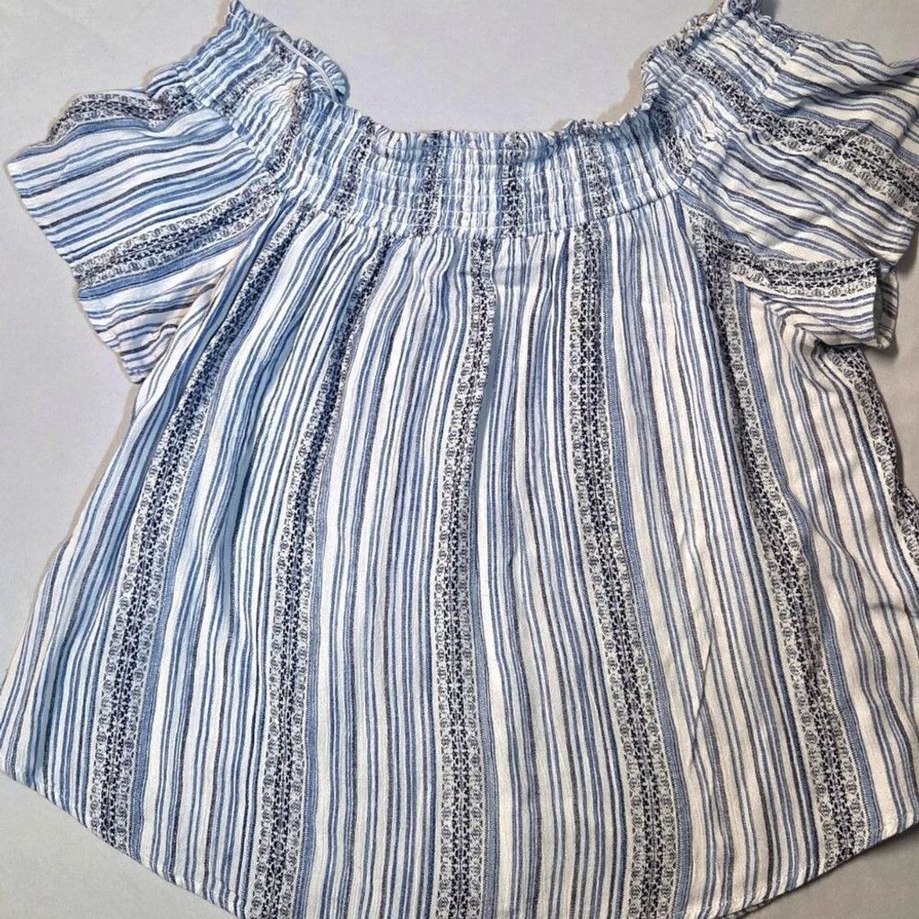 The Unbranded Brand socialite S/M blue/white striped off the shoulder flowy y2k Size S / US 4 / IT 40 - 2 Thumbnail