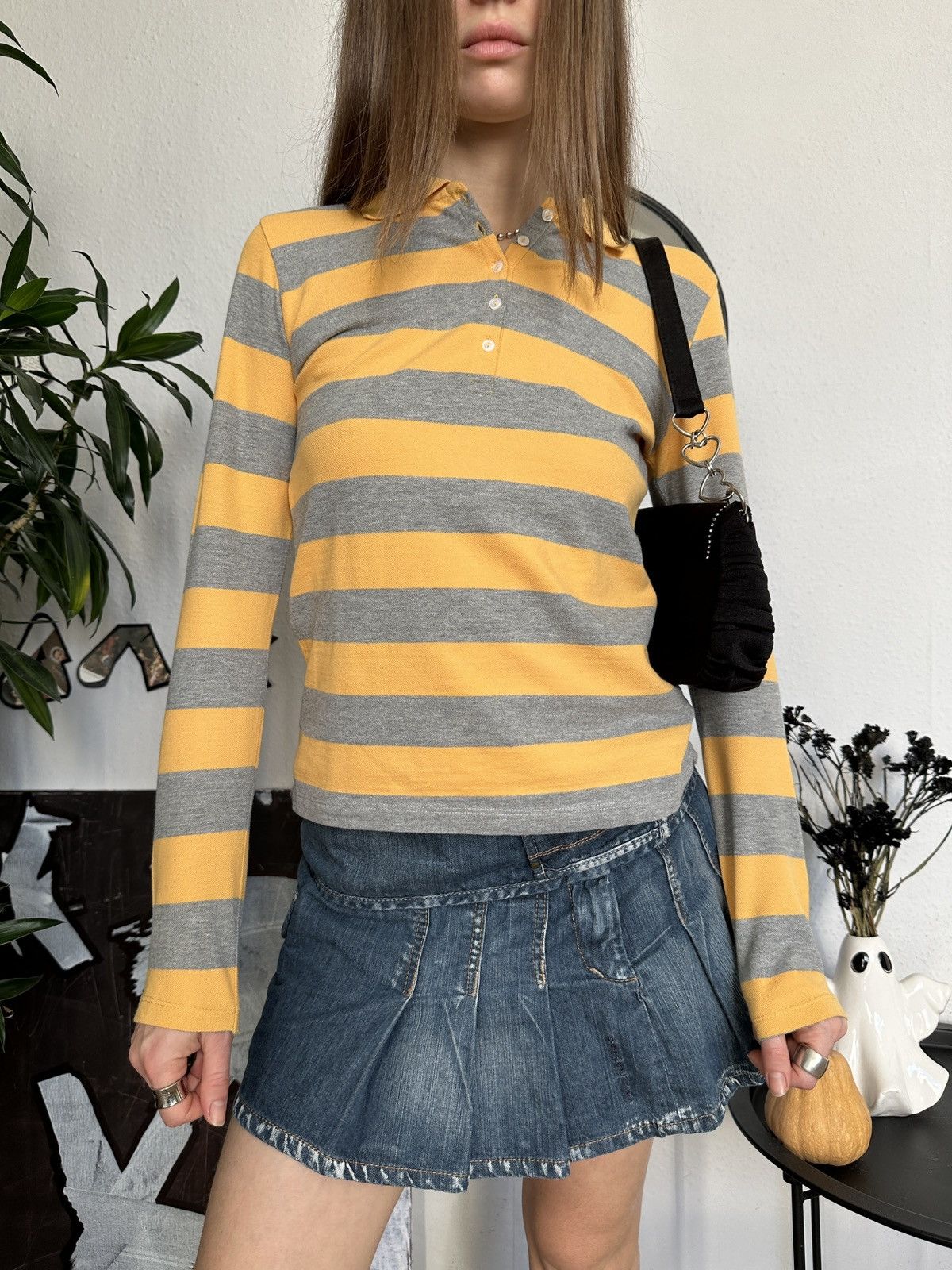 Japanese Brand × Vintage Preppy Cute Skinny Stripes Polo T-shirt 90s Size S / US 4 / IT 40 - 2 Thumbnail