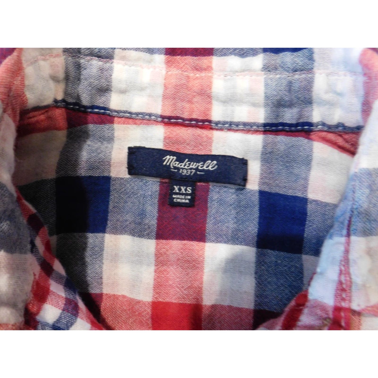 Madewell Madewell Womens Blouse 2XS Red Plaid Button-Up Crew Neck Long Sleeve Casual Ruffle Cotton Rayon Classic Modern Regular Womens Size XXS / US 00 / IT 34 - 4 Thumbnail