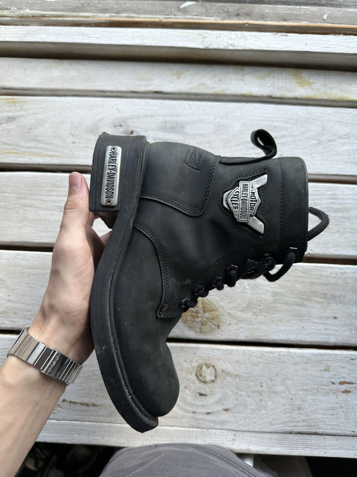 Harley Davidson 🚨RARE HARLEY DAVIDSON BLACK BOOTS METAL WITH LOGO IF6WAS9 Size US 6 / IT 36 - 2 Thumbnail